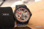Perfect Replica Roger Dubuis Excalibur Black Steel Diamond Case Red Skeleton Dial 46mm Watch